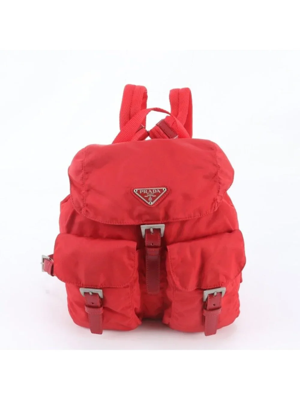 Prada White Tessuto Nylon Triangle Logo Leather Backpack